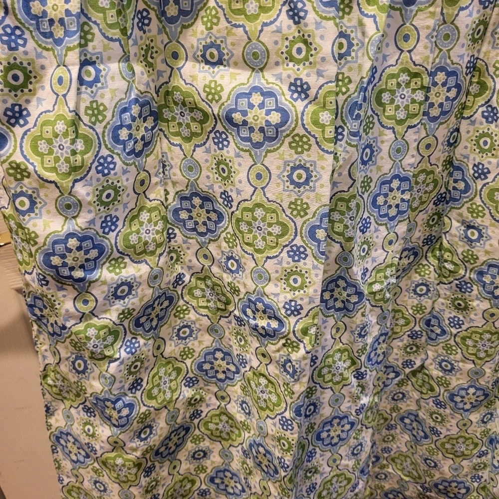 J. McLaughlin Ciri Smocked Maxi Dress Linen Cotton Seaside Tile Blue Green Sz XL - Picture 5 of 8